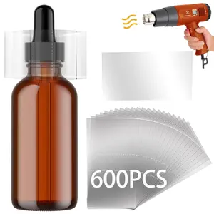600 count Shrink Wrap for Bottles Bands Jars - Clear Heat Shrink Bottle Seals, Easy to use, for Essential Oil Bottle, Dropper Bottle and Test Tube Bottle Cap (1.8 x 1.2 Inch / 45x30mm)