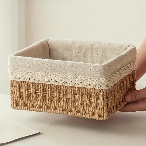 Rattan Storage Basket, Wicker Storage Basket, 1 Count Tabletop Snack Storage Box, Desktop Drawer Miscellaneous Storage, Gift Basket, Room Decor, Organiser, Home Storage Organizer