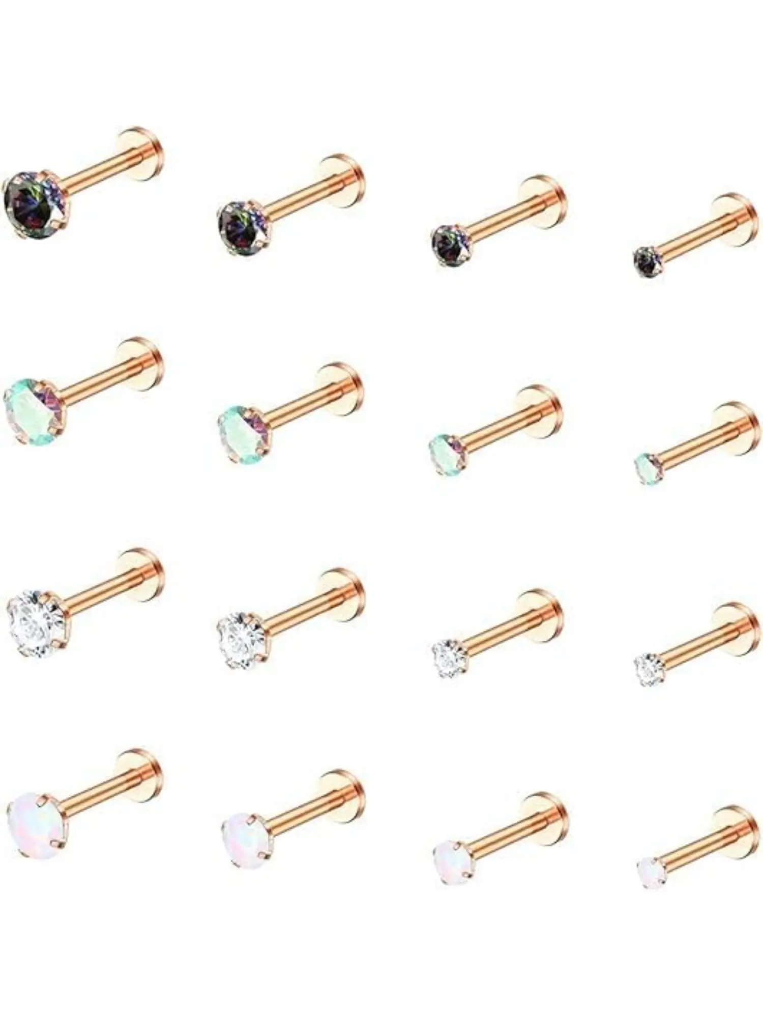 16Pcs 16G Monroe Lip Rings Surgical Steel Helix Tragus Labret Body Piercing Jewelry CZ Opal Cartilage Earring Stud For Women 6mm 8mm Helix Pierced Ring Cartilage Piercings