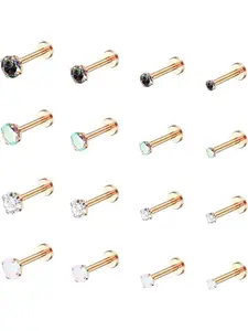 16Pcs 16G Monroe Lip Rings Surgical Steel Helix Tragus Labret Piercing Jewelry CZ Opal Cartilage Earring Stud For Women 6mm 8mm Helix Pierced Ring