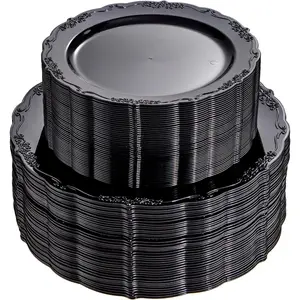100 count Black Plastic Plates, Heavy Duty Black Plates Including 50 count 10'' Dinner Plates & 50 count 7.5'' Dessert Plate - Hard Plastic Plate for Party Wedding Bridal Shower