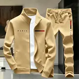 Men's Streetwear Tracksuit 2-Piece Set with PARIS Letter Print, Zip-Up Jacket and Jogger Pants tiktokshopspringglowup Menswear
