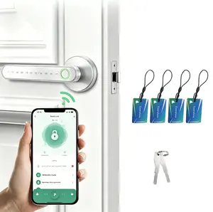 Smart Door Lock with Knob, Keyless Entry Door Locks withHandle, Fingerprint Door Knob forBedroom/FrontDoor,Generate Passcode Remotely room officeBiometric deadbolt palm camera Door Lock with BLE passwordauto touch home stopper keypad code, Sliver