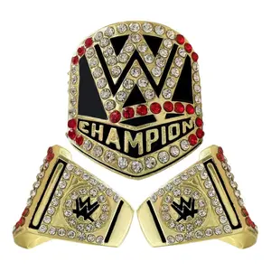 Champion Gold Tone Ring 2016 American Professional Wrestling Ring w Bold CHAMPION Inscription Sparkling Gemstones Size 11 Meticulously Crafted Collector's Piece Emblem