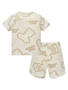 Kids Bear Print Short Sleeve Pajama Set, Sleepwear Set, Soft Breathable Summer Loungewear, Boys Girls Casual Homewear 2-Piece