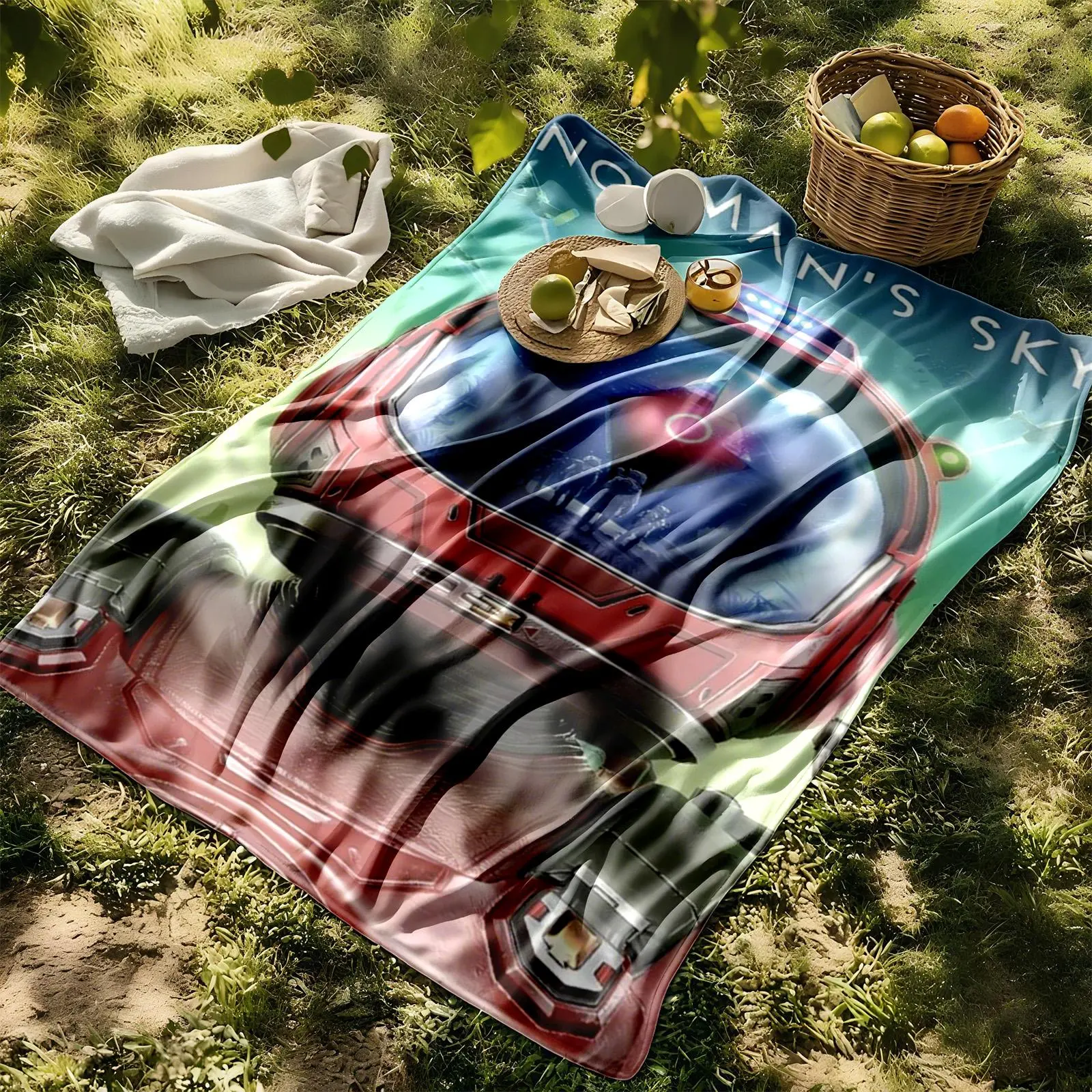 1 piece In No Man's Sky, astronauts explore the universe. themed flannel blanket - All-season comfortable flannel blanket in modern style, suitable for sofas and beds, digital printing, super soft and warm, 100% polyester material, machine