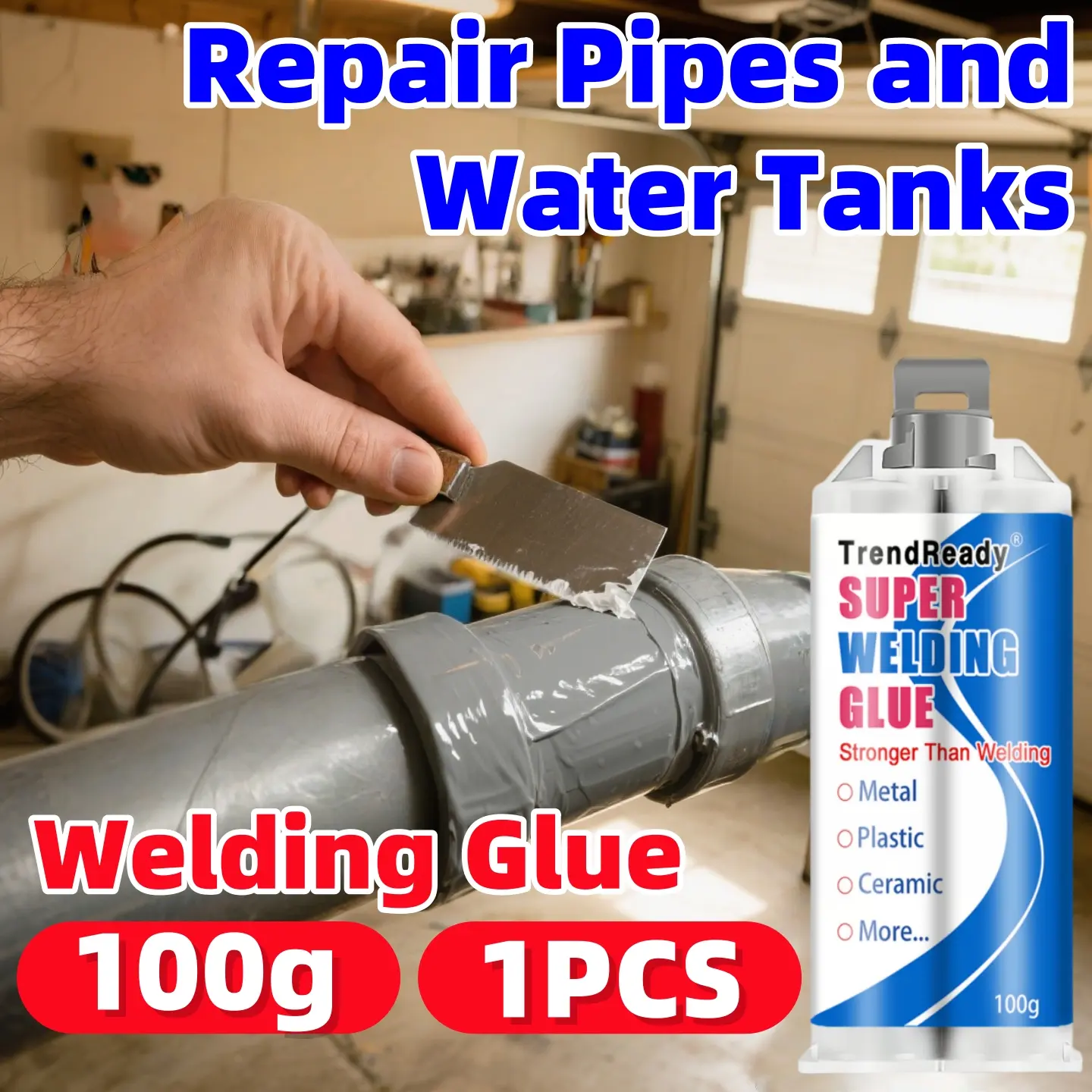 100G Heavy Duty AB Epoxy Adhesive Super Glue, Waterproof and Wear-Resistant Strong Bonding Epoxy Casting Glue with Accessories, Multi-Purpose Fast Repair for Tile, Metal, Plastic, Ceramics, Wood, Oil-Resistant Industrial Strength Repair Glue