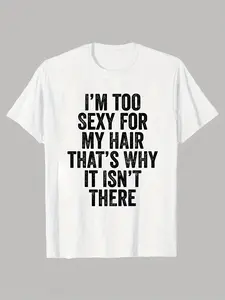 Men'S Humorous T-Shirt - "My Hair, Funny Bald Head" Joke T-Shirt, Round Neck, Short Sleeves, Black with White Text, Casual And Comfortable Style, Featuring Amusing Quotes for Men
