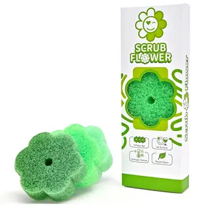 Scrub Flower Temperature  Sponges -Non-Scratch Scrubbers for Kitchen &  - Firm in Cold & Soft in Warm Water - Odor Resistant Color-Coded Dish Sponges (Garden Mint, 3 Count)