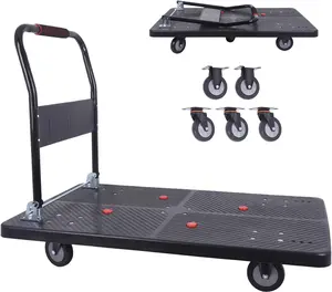 1320lbs Foldable Platform Truck Dolly with Swivel Wheels, Heavy Duty Moving Platform Hand Truck, Moving Flatbed Cart Push Cart Platform Dolly Cart for Groceries, Warehouse(43.31" x 25.51" Black)