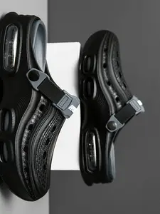 Men's Air Cushion EVA Clogs, Visible Shock-Absorbing Midsole, Convertible Heel Strap, Full-Body Breathable Holes, Non-Slip Thick Platform Sole, Garden Shoes for Indoor & Outdoor Daily Use