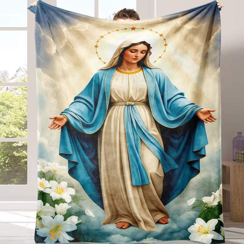 Virgin Mary Blanket Wrap Yourself in Divine Comfort Soft Funny Throw Blanket Cozy Lightweight Plush Portable Cover Blanket For Sofa,Warm Gift For Birthday,Christmas,Multiple Blanket Suitable for all four seasons cozy flannel blanket