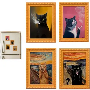 4 Combo Pack Cute Cat Refrigerator Magnets, Adorable Black & White Cat with Pink Accents, Durable Bamboo Fridge Magnets, Decorative Kitchen Accessories for Home Office, Ideal Holiday Gift for Cat Lovers