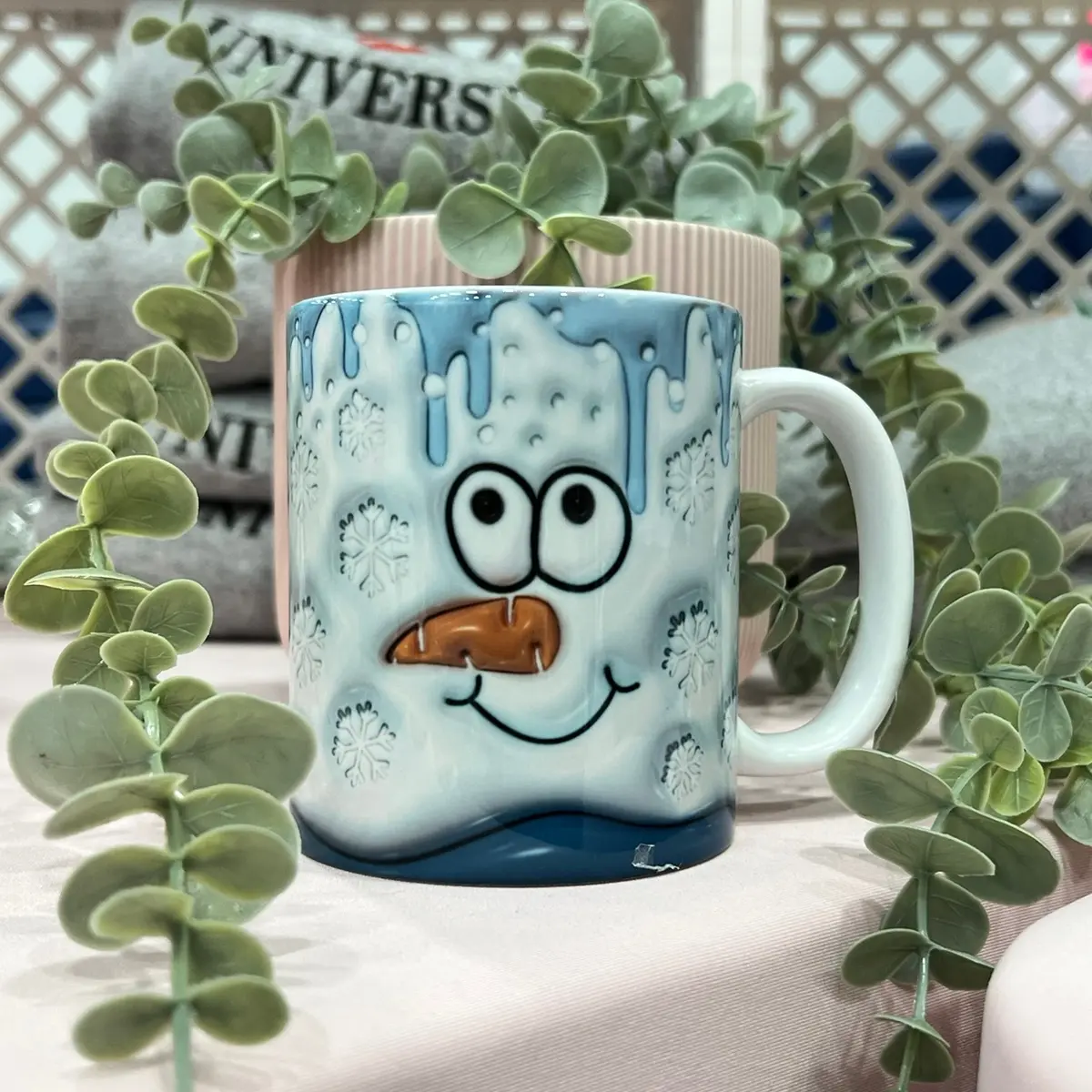 3D snowman face ceramic mug 9oz