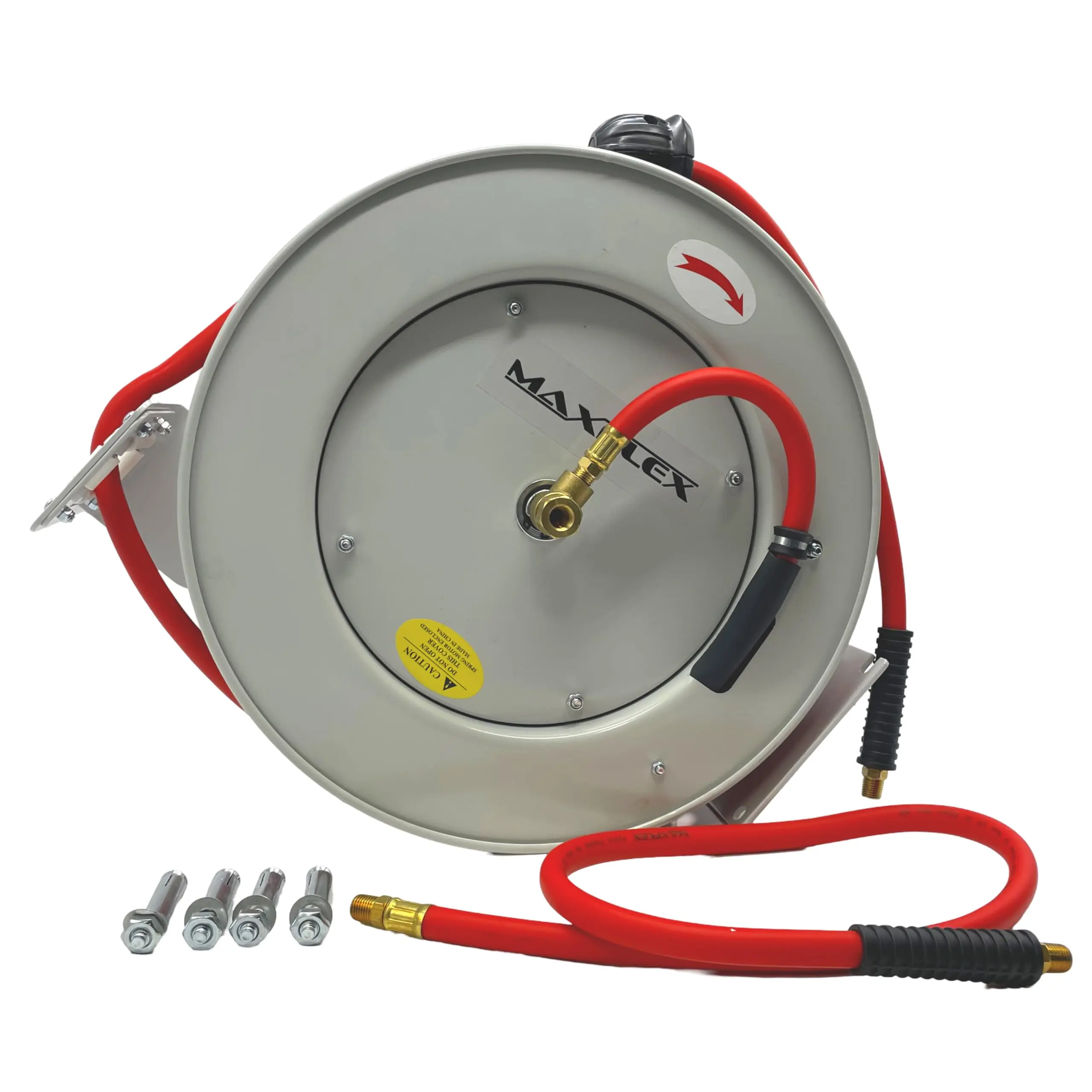 Garden Retractable Hose Reel with Auto Rewind, 3ft Fly Lead, 3/8"-50ft Hybrid Polymer Air Pressure Hose, Powder Coated Steel Construction, ISO Certified