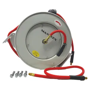 Garden Retractable Hose Reel with 3/8"-50ft Hybrid Polymer Air Pressure Hose, Steel Construction