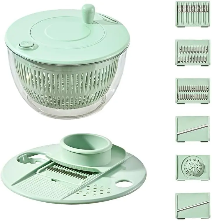 【DealsForYouDays】3-in-1 Salad Spinner with Slicer & Strainer | Large 5.3 Qt Vegetable & Fruit Washer Bowl, Lettuce Dryer, Egg Yolk Separator Kitchen Gadget Set for Quick & Easy Meal Prep Basket, Grater, Lid, Utensils, Chopping, Compact, Spinning
