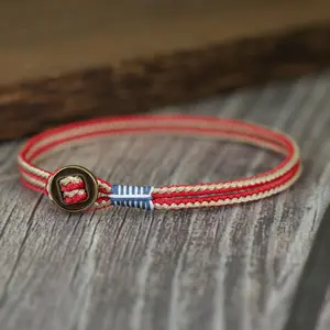 Handmade Metal Loop Clasp Easy Hook Thin Rope Braided Bracelet for Men Vintage Two Color Wrist Jewelry Homme Joias