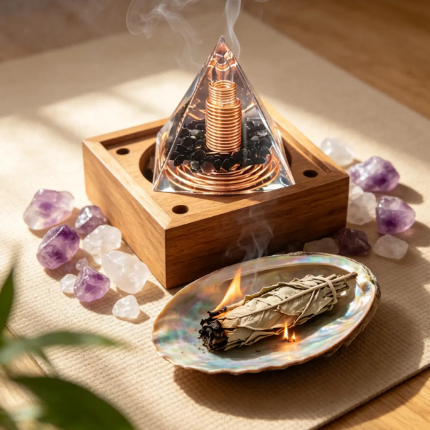 Obsidian Sphere & Pyramid Set – Feng Shui Crystal Healing for Office Wealth Attraction, Energy Balance Desk Decor, Spiritual Gift for Coworker Christmas
