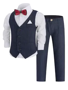 Boys' Formal Vest Set, Striped Sleeveless Design, Ideal Gift for Boys & Teens, Perfect for Christmas Weddings Ceremonies