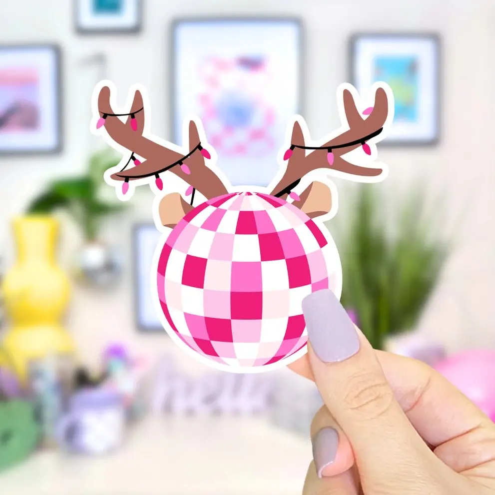Pink Christmas Reindeer Sticker