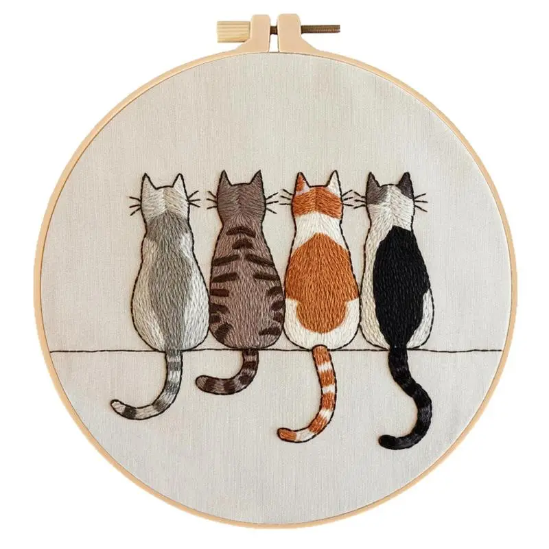 Christmas Cat Embroidery Kit – DIY Stitching Set for Beginners Cute Holiday Craft with English Guide Handmade Sewing Project for Festive Fun & Gift Ideas