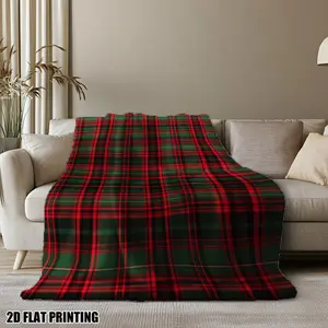 1 Piece Cozy Plush Plaid Pattern Blanket - Red Green Black White Scottish Plaid, All-Season Soft Warm Flannel Fabric, Suitable for Bed, Sofa, Office and Travel - Ideal for Christmas, New Year Gifts and Home Decoration