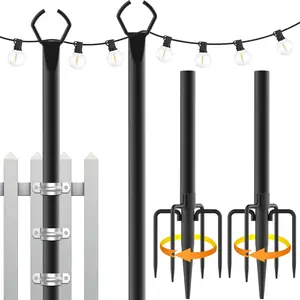 Outdoor light poles, 4/6/8 supports, made of metal, sturdy, comes with installation accessories, labor-saving, outdoor light string brackets, strong grip. Steel