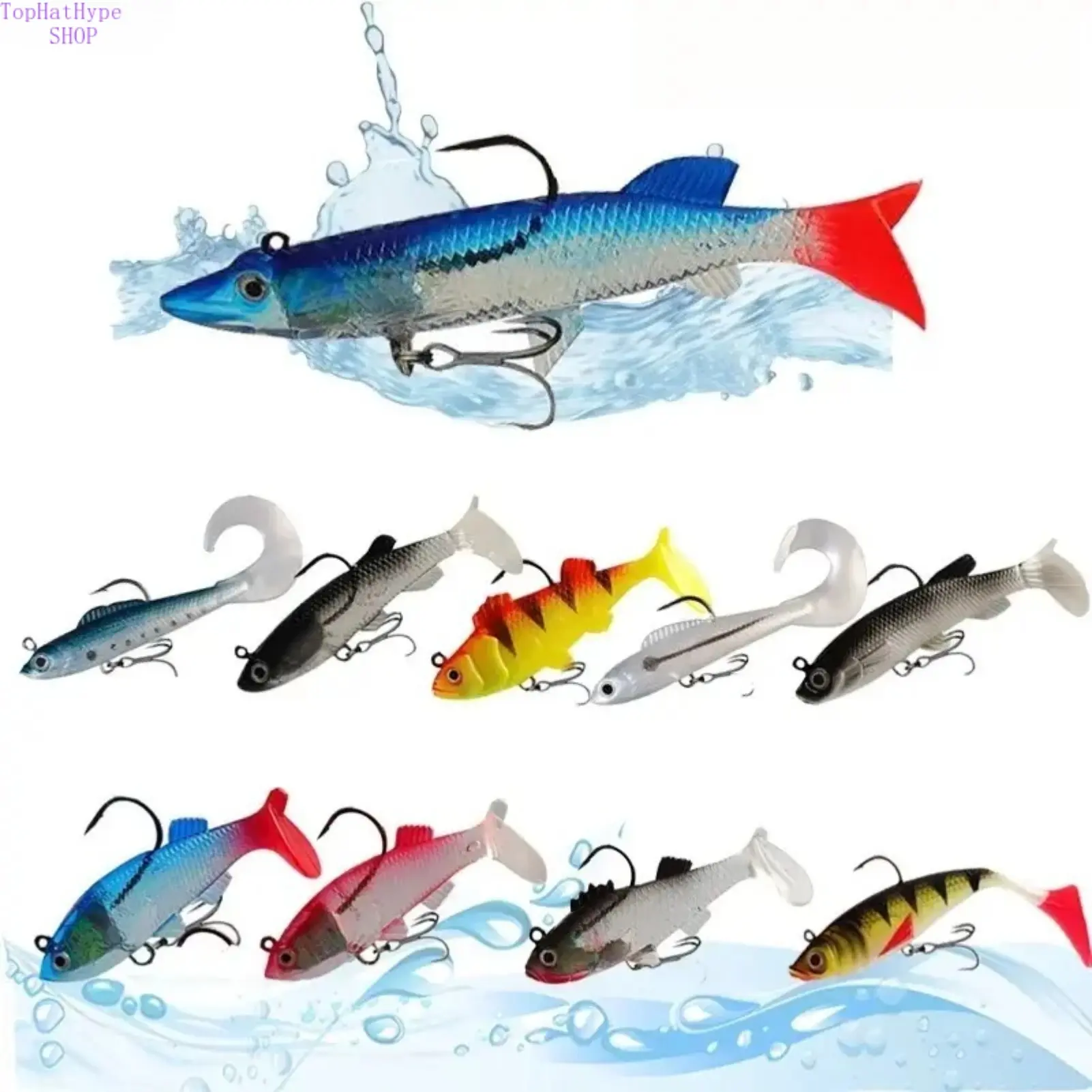 10-Pack Soft Swimbaits, 3.62in Lifelike PVC Lures Pre-Rigged with Treble Hooks for Bass, Trout, and Pike, Diving Depth 0-1.5m, for Shaking and Throwing, Pvc Material