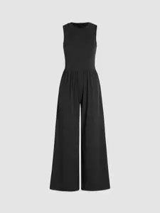 CIDER Solid Sleeveless Wide Leg Jumpsuit