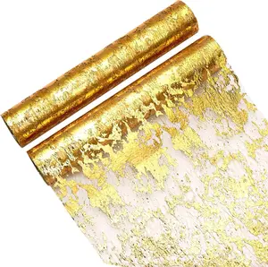 2 count  Table Runner, 11x106 Inch Glitter Metallic Mesh Table Runners Roll, Sparkly  Foil Table Decorations Centerpiece for Bridal Wedding Birthday Party Christmas