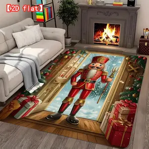 2D flat large velvet carpet, Nutcracker Christmas, gifts surrounding. Living room carpet, modern home decor carpet for entrance hall, bedroom, and game room. Home Decor Rugs