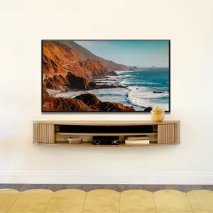 Floating TV Stand Curved Wall Mount 58" Console Arc Wheat Modern Design for Living Room