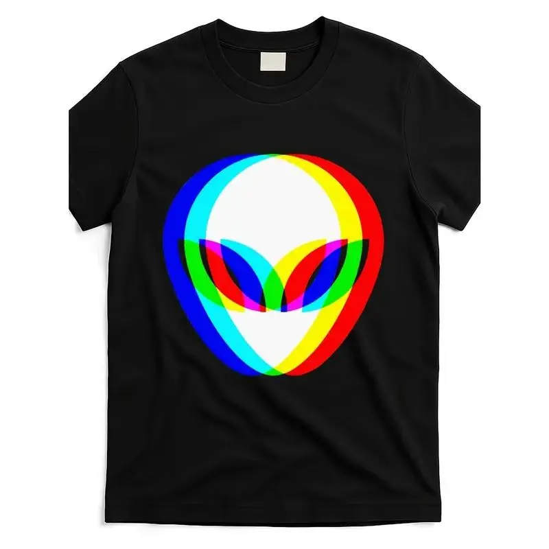 Men's 100% Premium Soft Cotton Short-Sleeve Tshirt - Basic, Heavyweight Adult Casual Top, Alien Print Trippy Design for Techno Rave EDM Music Festivals, Cold Wash Safe, Fitness Exercise Ready, Shortsleeve, Menswear, Simple, T-Shirt, Rave‑Ready Tee