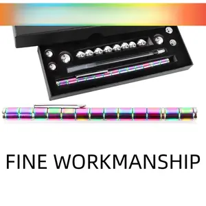 Magnetic Pen with 13 Rings, Decompression Magnet Metal Fidget Pen, Creative Writing Toy, Stress Relief Gift for Family and Friends