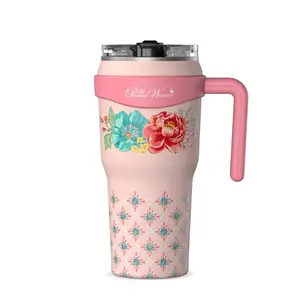 The Pioneer Woman 40 oz Fancy Flourish Stainless Steel Insulated Tumbler, Pink