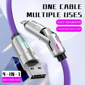 6.6FT 240W 4-in-1 USB-C Cable, Type-C, Lightning, Fast Charging, Data Sync, USB-A, Aluminum, Compatible