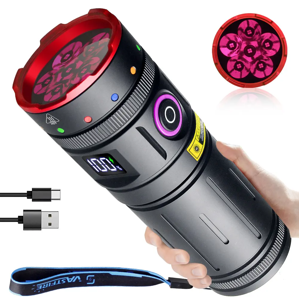 365nm UV Flashlight Black Light, 6 Core 5050 LED, Aluminum Alloy, Type-C Rechargeable, IPX6 Waterproof, LCD Power Display, High/Low Brightness Modes, Pet Urine Scorpion Detector, UV Glue Curing, Money Ore Antique Inspection Torch
