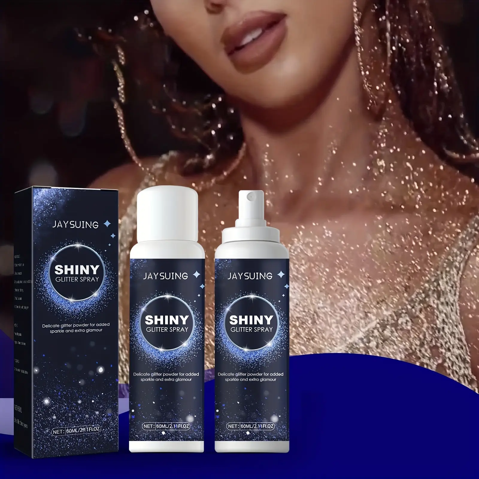 JAYSUING Glitter Spray Shimmer Silver Holographic Highlight Powder Spray for Hair & Body 1PCS Water-Based Cosmetic for Parties and Performances