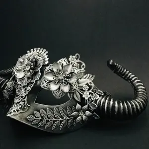 Mythical Horn Mask - Silver Floral