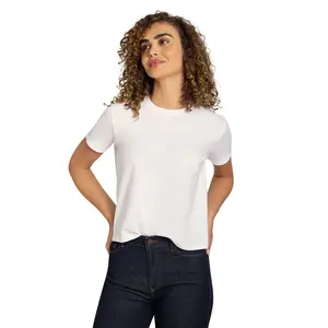 Mott & Bow Everyday Cotton Crew Tee, Relaxed Fit, Semi-Cropped Length, Hide Muffin Top, Easy to Pair with Skirts, Shorts & Jeans