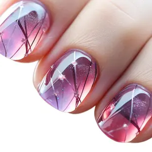 Line Pattern Short Square Fake Nail, 24pcs/box Press on Nails for Women & Girls Diy Nail Art, Removable Elegant Stick on Nails Kit