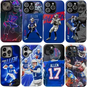 Josh Allen Buffalo Football Neon-Style Tough Smartphone Case - Rubber & Polycarbonate Dual-Layer Shockproof Corner Defense, Impact-Resistant Protection Cover for iPhone 12-17 Plus Pro Max Mini - Sports Enthusiast Cellphone Casing