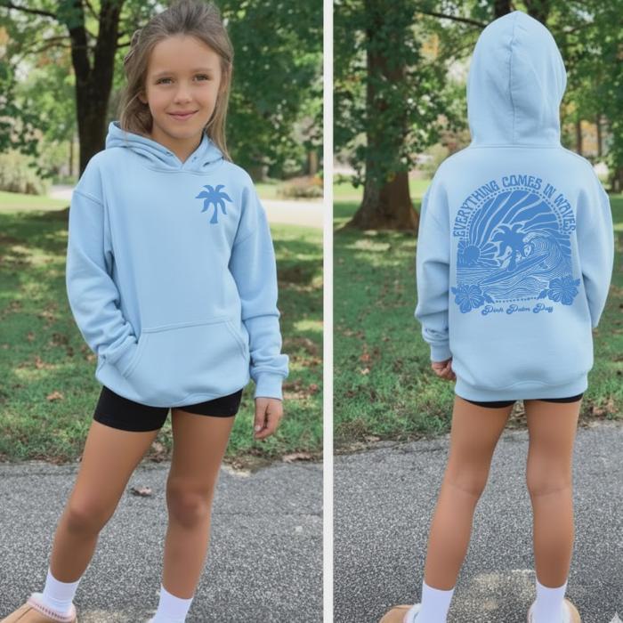 Youth Pink Palm Puf Hoodie, Little Girls Oversized Sweatshirt, Unisex Loose Fit, Aesthetic Beach Kids Clothes, Gift for Kids