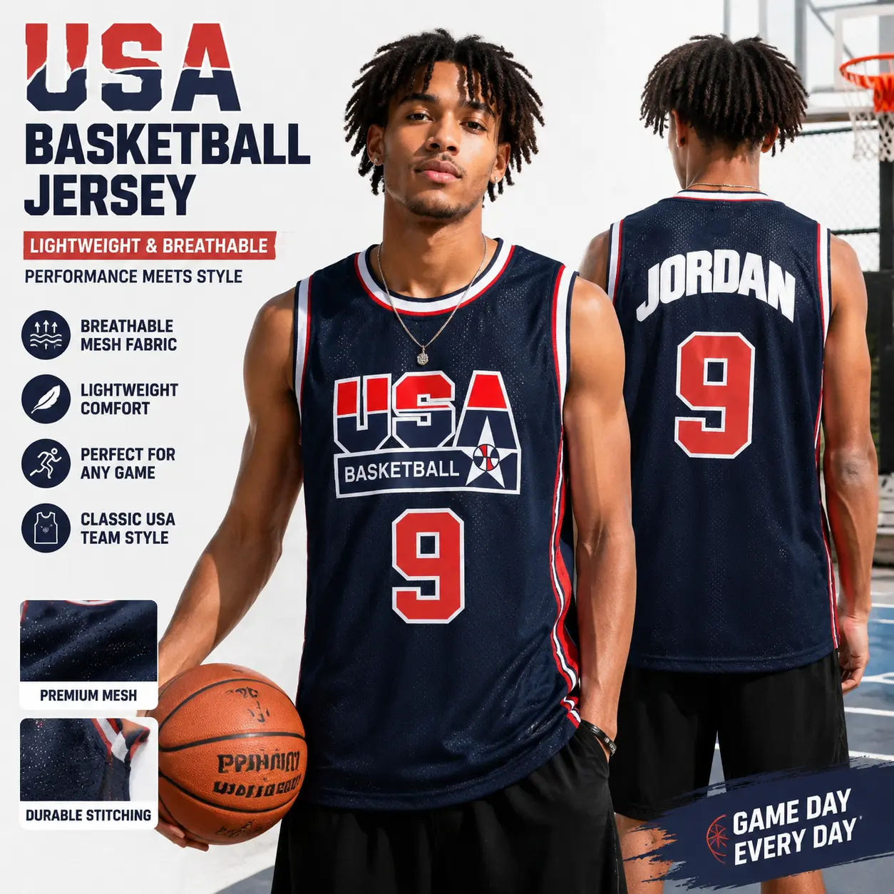USA Basketball Jersey Men #9 | Vintage Mesh Tank Top for Basketball, Streetwear & Everyday Wear