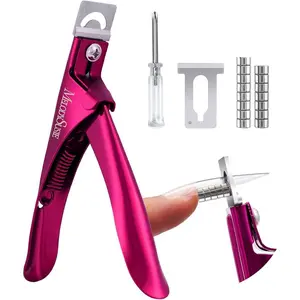 Acrylic Nail Clippers with 15pcs Magnet Sizers, Professional Nail Clippers Cutters for Long Acrylic Gel Nails Tips, Adjustable Stainless Nail Trimmer, Manicure Tool for Salon Home, Plum
