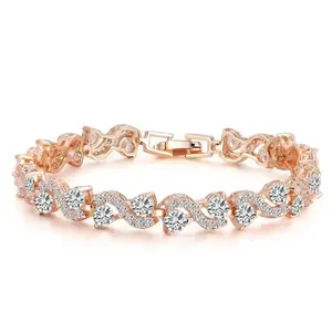 Colorful Wave Crystal Link Bracelet – Women’s Elegant Tennis Style Chain Jewelry for Daily Wear & Couple Matching