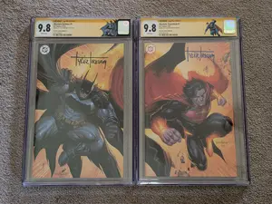 2 Connecting CGCs Absolute Batman #1 and Absolute Superman #1 CGC 9.8 SS Signed by Tyler Kirkham with special CGC labels