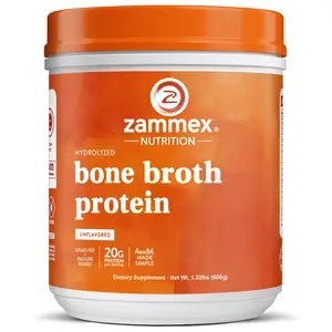 Zammex Hydrolyzed Bone Broth Protein Powder, Natural Flavor-1.32 lb, Beef Bone Broth Collagen Peptides for Healthcare, Support Joint and Gut Fitness