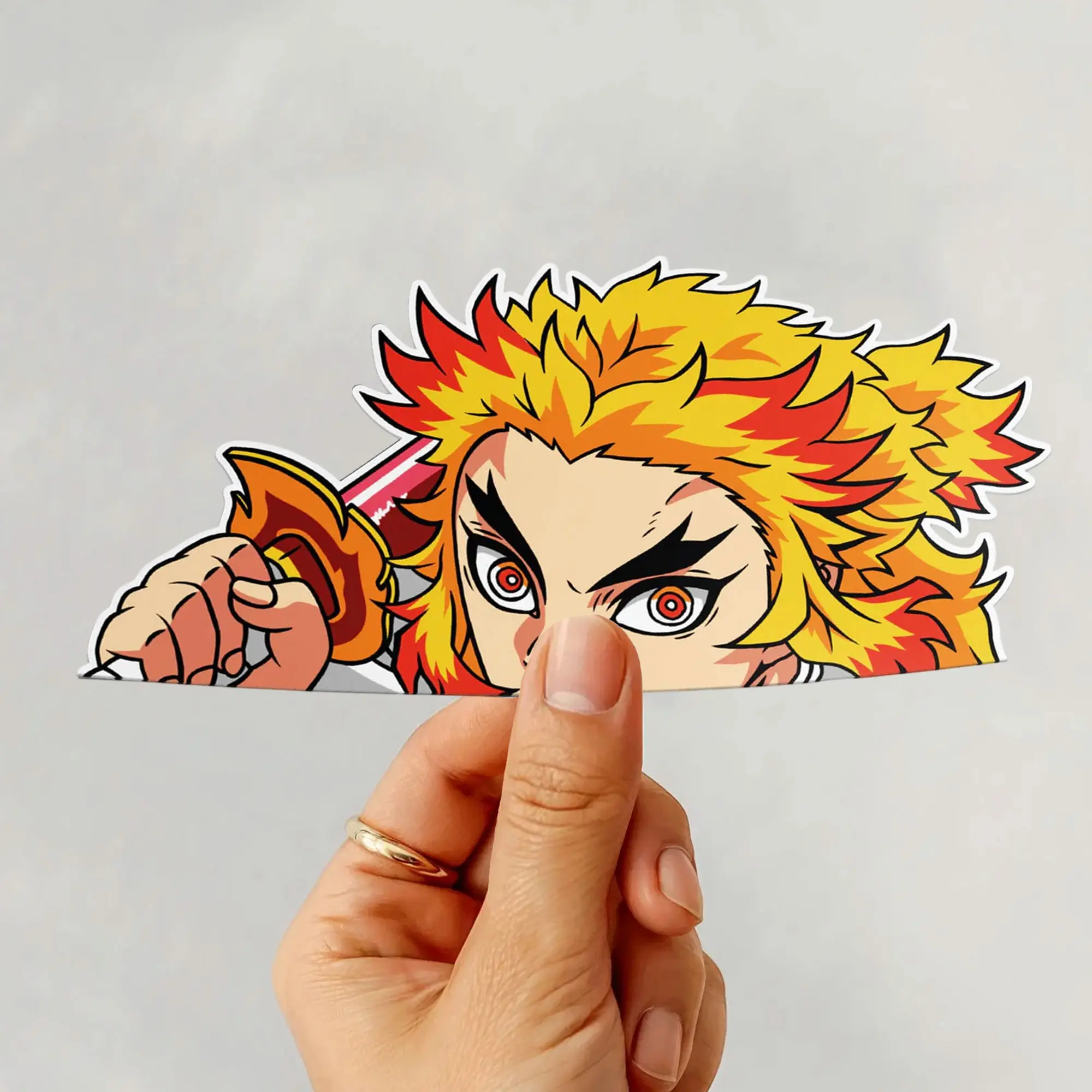 Rengoku Flame Eye Sticker, Vinyl Demon Slayer Sticker, Anime Character Peeking, Decor for Laptop Notebook Phone